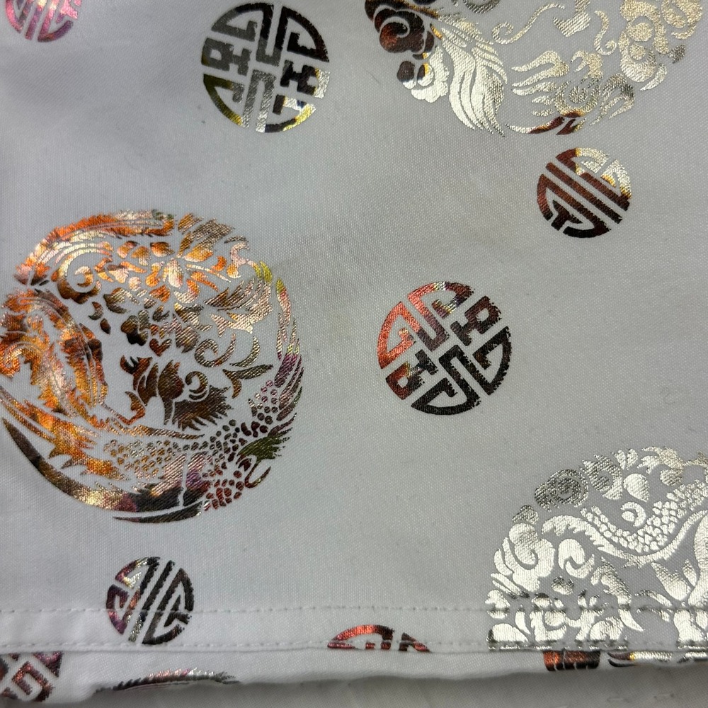 De-Niko Button‎ Up Mens L Regular White Metallic Silver Gold Dragon Phoenix Y2K - Picture 5 of 9